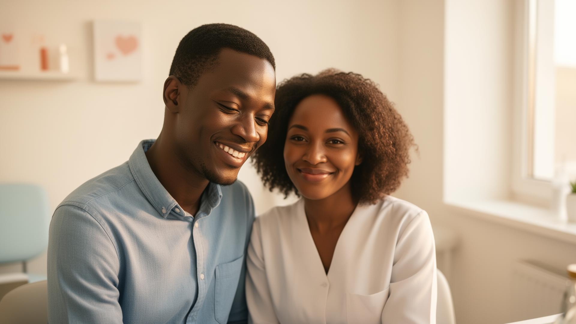 Couple souriant en consultation